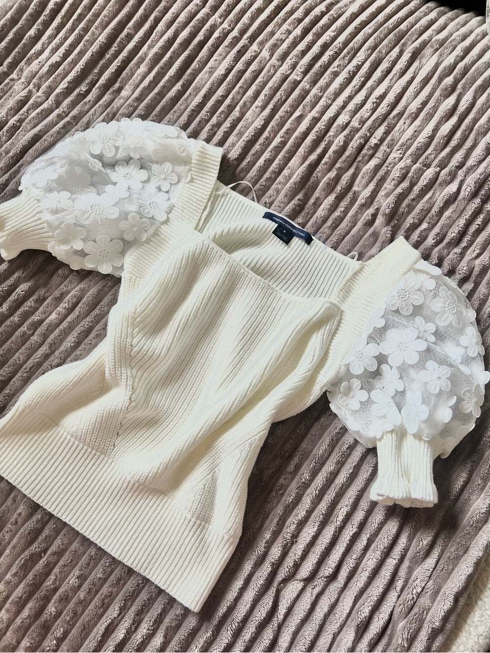 French Connection Cream Puff-Sleeve Knit Top